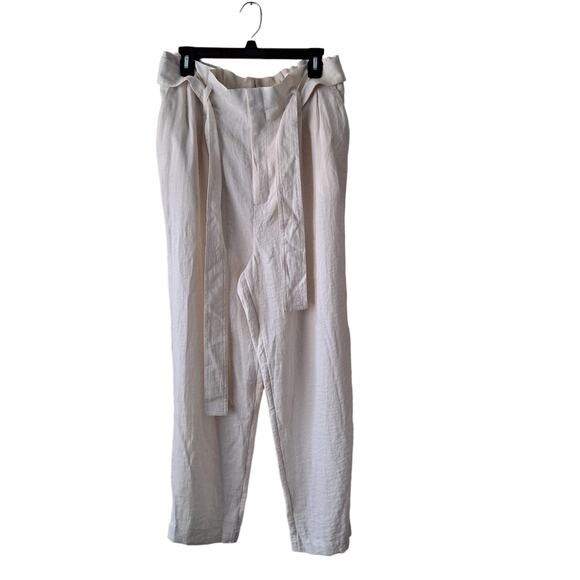 A New Day Womens High Rise Tapered Leg Tie Waist Paperbag Pants Cream Size L NWT - Picture 6 of 13